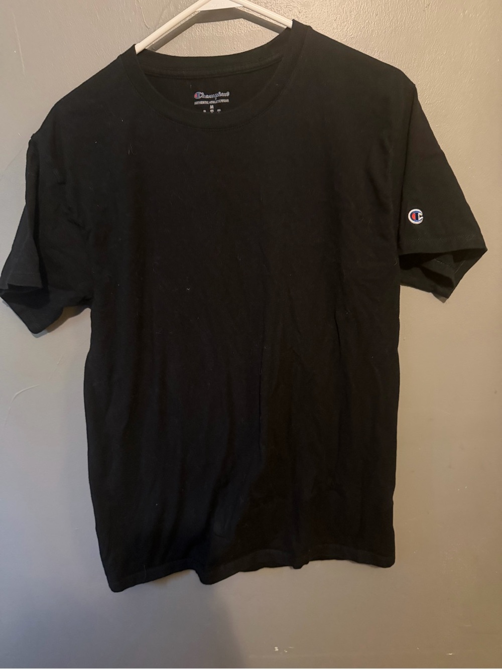Champion Black Short Sleeve Crew Tee with Sleeve Logo